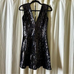 DRESS THE POPULATION Marilyn Black Sequin Dress Size S